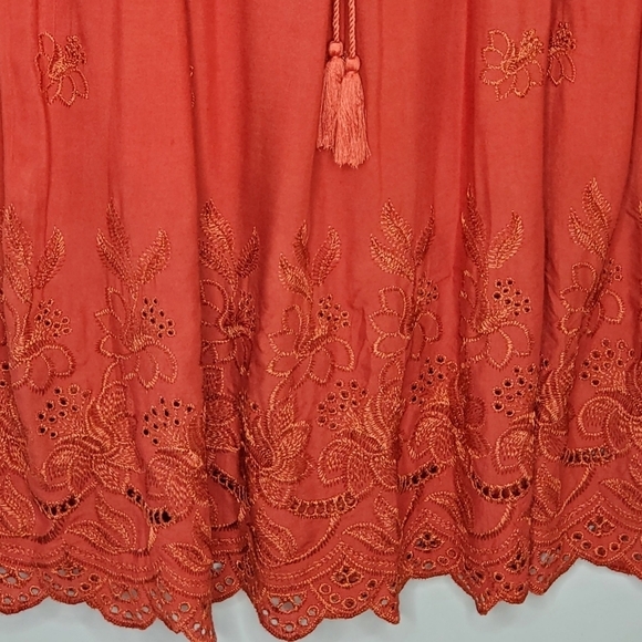 Embroidered Eyelet Maxi Skirt Size XL Rayon Stretch Waist Gypsy Boho Pull-on - Picture 2 of 11